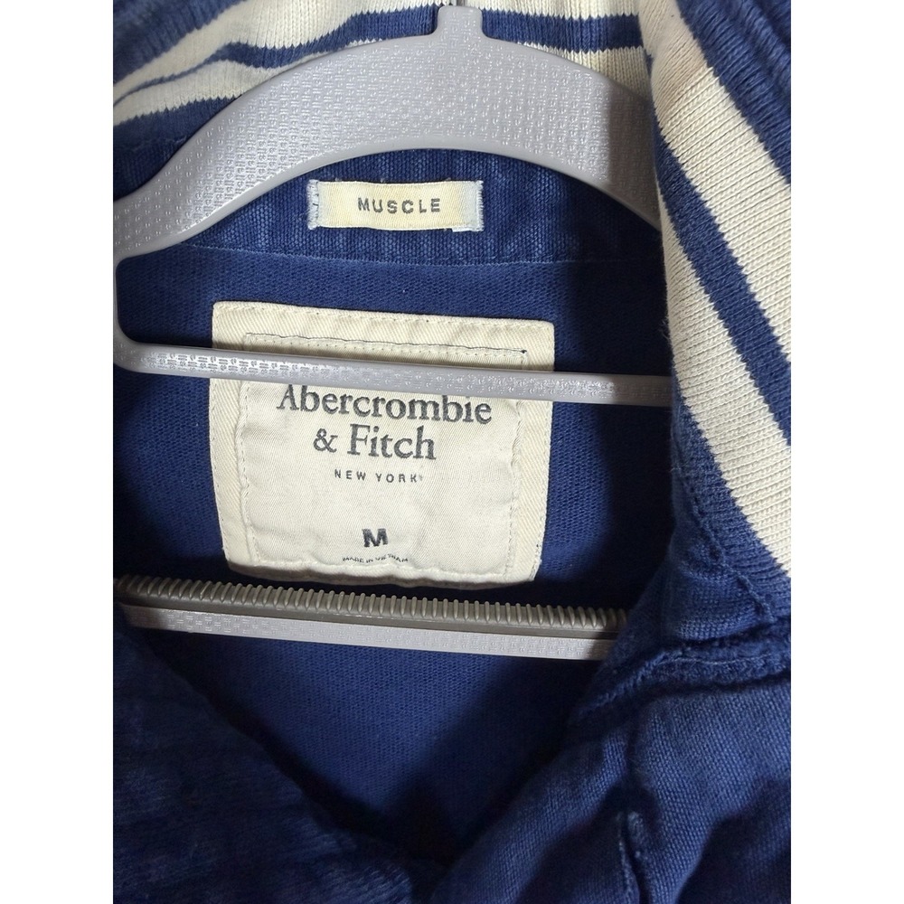 Vintage Y2K Abercrombie & Fitch Men's Blue Henley Pullover Sweatshirt Size M - Picture 3 of 6